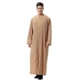 thumbnail image 1 of Ceisia Men's Long Sleeve Solid Color Robe Loose Fit Full Length Thobe with Embroidery for Ramadan Khaki L Gifts, 1 of 9
