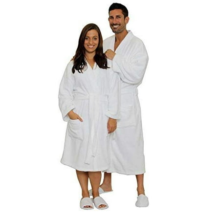 JMR 100% Cotton Terry White Men & Women Bathrobe, Kimono,Collar, Tie-belt, , Economical Spa/Hotel Robe