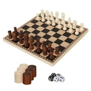 GSE Games & Sports Expert 10" Wooden 3-in-1 Travel Size Chess Checkers Backgammon Board Game Combo Set for Kids & Adults
