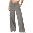 thumbnail image 2 of Sweatpants with Pockets for Women Plus Size Women Solid Color Casual Straight Leg Wide Leg Drawstring Pocket Sweatpants Long Pants Gray XL, 2 of 6