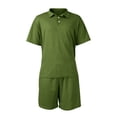 thumbnail image 6 of Havenx Tracksuit 2 Piece for Men Button Down Short Sleeve Drawstring Polo Shorts Sets with Pockets Elastic Waist Sweatsuit Sets Casual Summer Vacation Athletic Loungewear,Camouflage Green L, 6 of 7