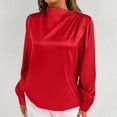 thumbnail image 5 of RYRJJ Womens Dressy Business Casual Blouse Fall Trendy Pleated Mock Neck Long Sleeve Tops Satin Silk Office Work Shirts(Red,S), 5 of 7