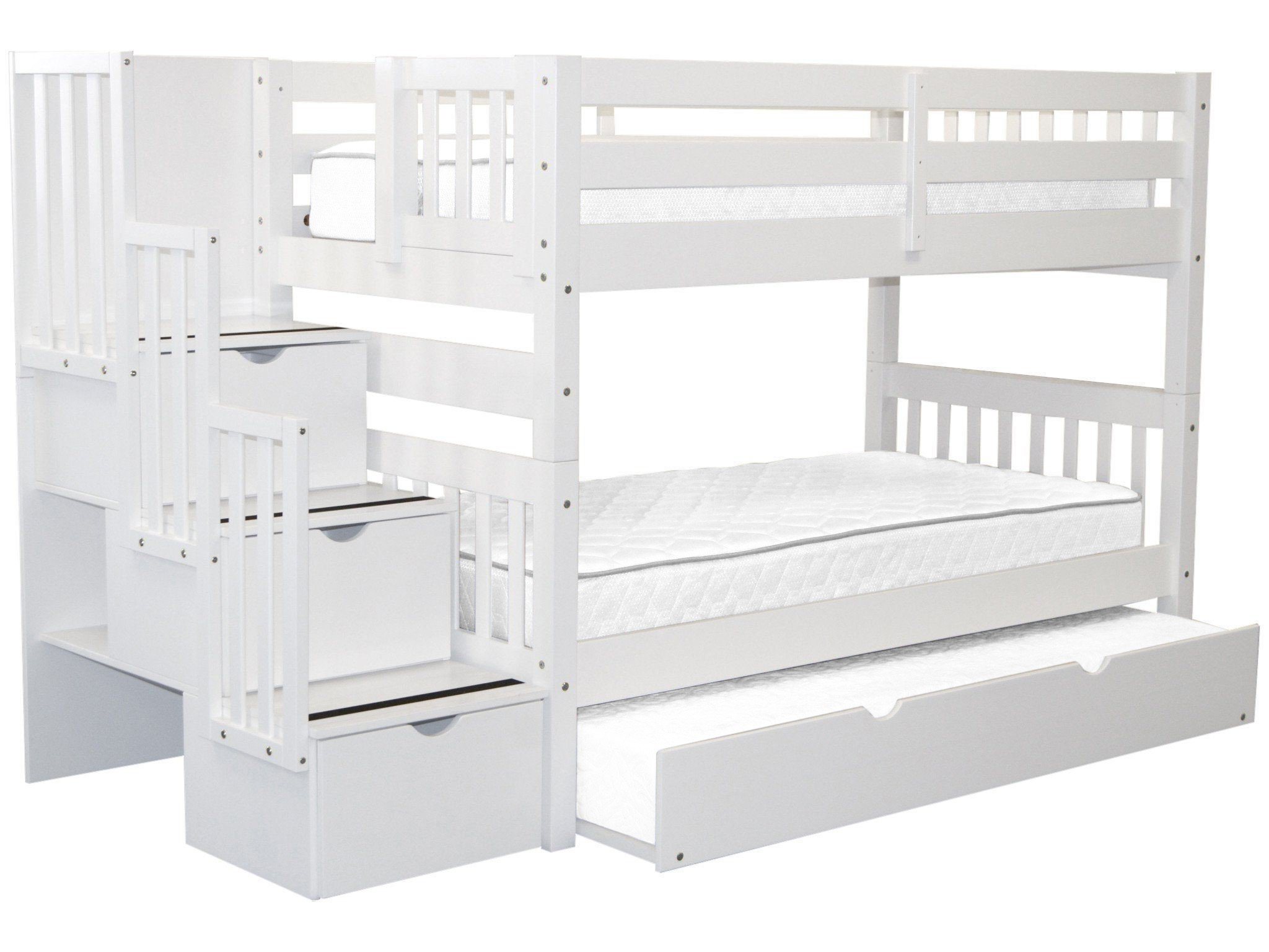 Bedz King Stairway Bunk Beds Twin Over Twin With 3 Drawers In The Steps ...