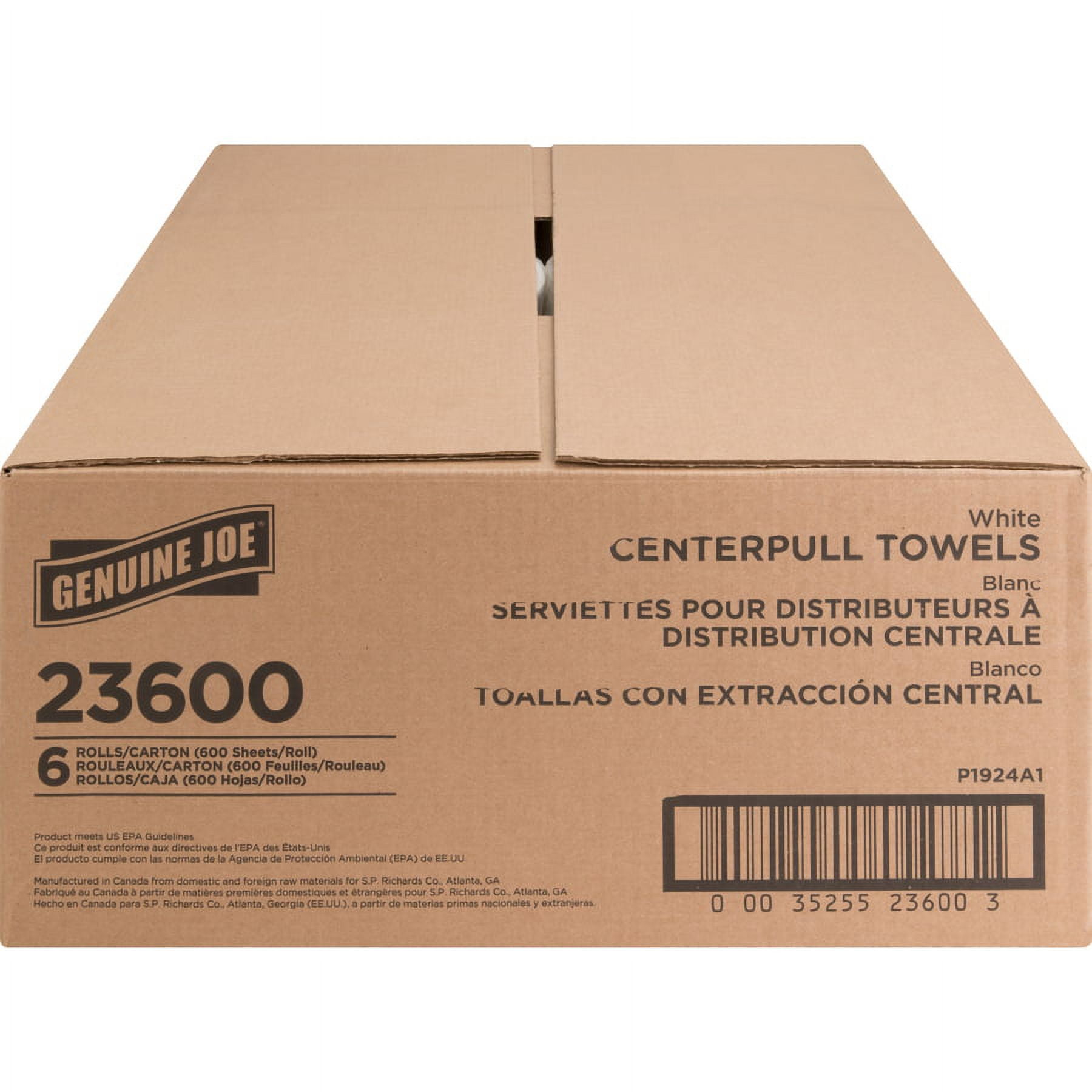 Genuine Joe Centerpull Paper Towels - 2 Ply - 600 Sheets/roll - White - Fiber - Non-chlorine Bleached, Center Pull - For Washroom - 600 - 6 / Carton