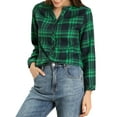 thumbnail image 1 of Unique Bargains Blouse Ample à Carreaux pour Femmes, Col Fendu, Manches Longues, 1 of 6