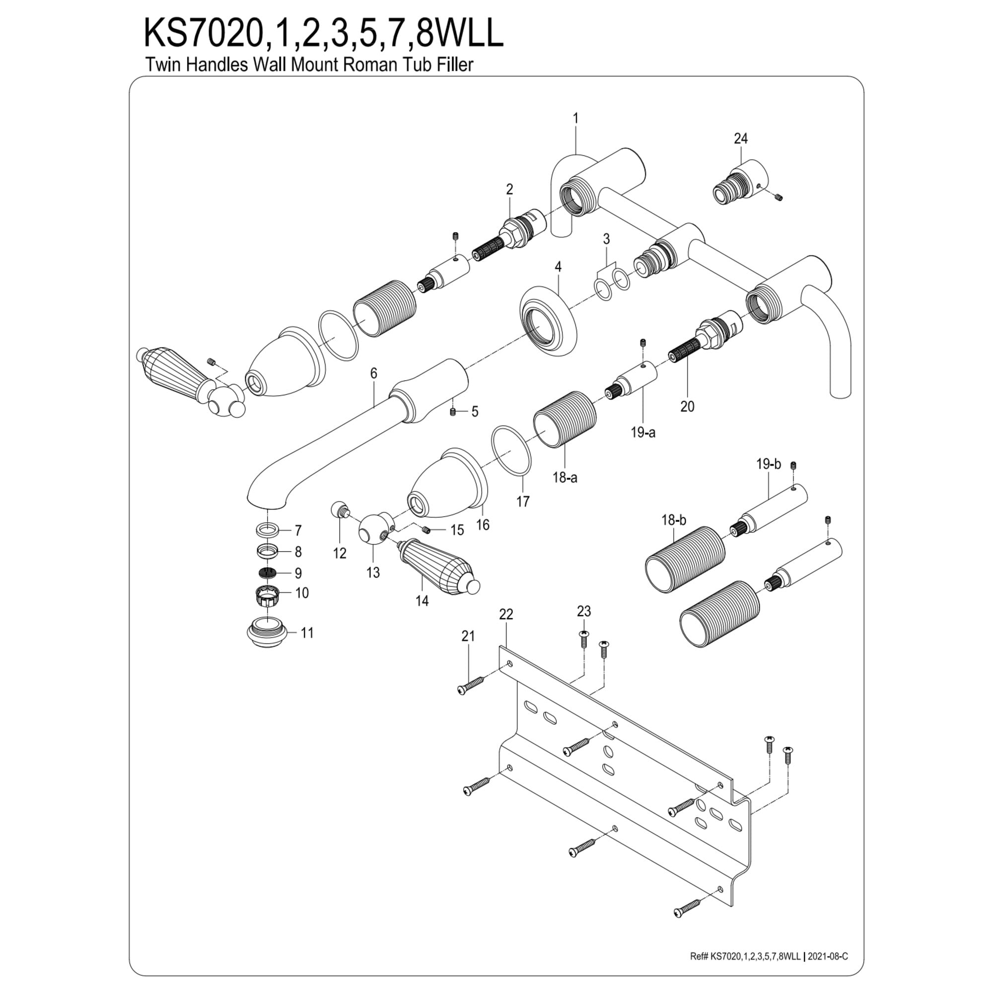 Kingston Brass KS7023WLL Wilshire Two-Handle Wall Mount Roman Tub Faucet, Antique Brass