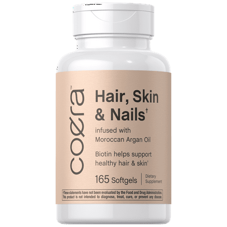 Hair, Skin and Nails Vitamins | 165 Softgels | with Biotin, Collagen & Moroccan Argan Oil | For Men and Women | by Coera