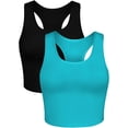 thumbnail image 1 of Charmo Crop Tank Tops for Women Built-in Shelf Bra Racerback Cotton Sports Crop Top 2 Pack, 1 of 6