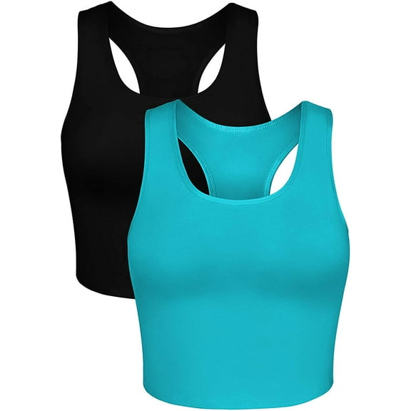 Charmo Crop Tank Tops for Women Built-in Shelf Bra Racerback Cotton Sports Crop Top 2 Pack