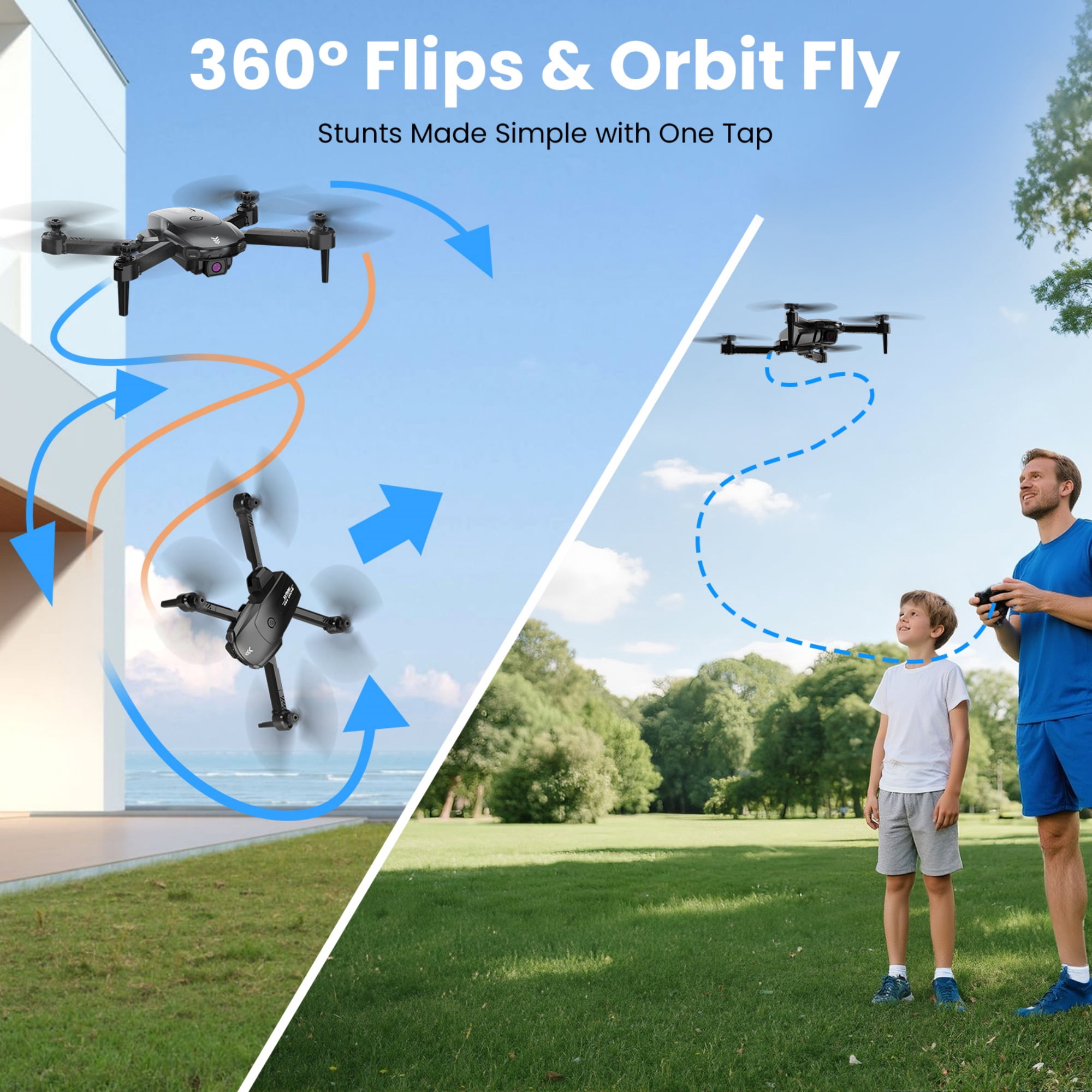 AUOSHI FPV Camera Drone with Dual Lens, Foldable Quadcopter, Optical Flow Hover, 30-Min Air Time, App & Remote Control, Stable Flying, A Great Gift for New Pilots