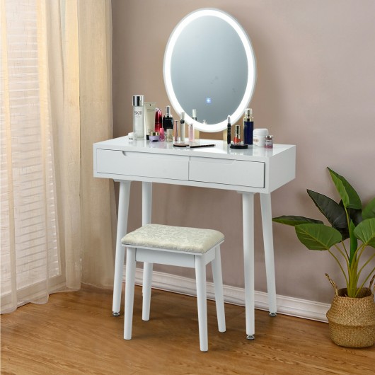 Touch Screen Vanity Makeup Table Stool Set White