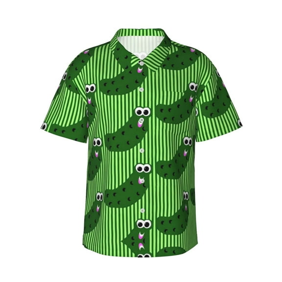 Green Pickles Hawaiian Shirts For Men, Summer Short-Sleeve Relaxed-Fit Button-Down Shirts Small