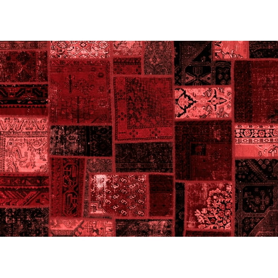 Ahgly Company Machine Washable Indoor Rectangle Patchwork Red Transitional Area Rugs, 2' x 3'