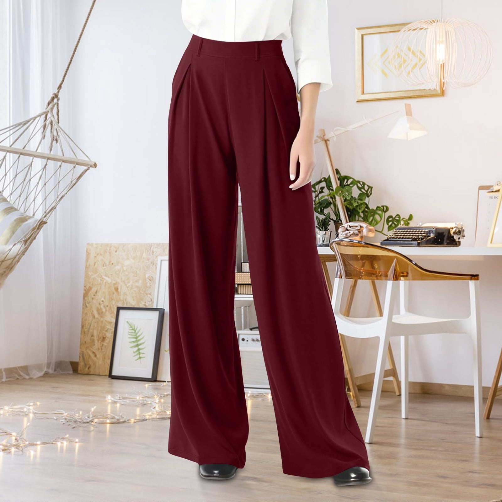 bbyeadc Women's Red Suit Pants Straight Wide Leg Oversize Dress Pants  Casual High Waist Business Outfits with Pockets 4x 5x Dressy Solid Color  Slacks, Wine 5XL - Walmart.com