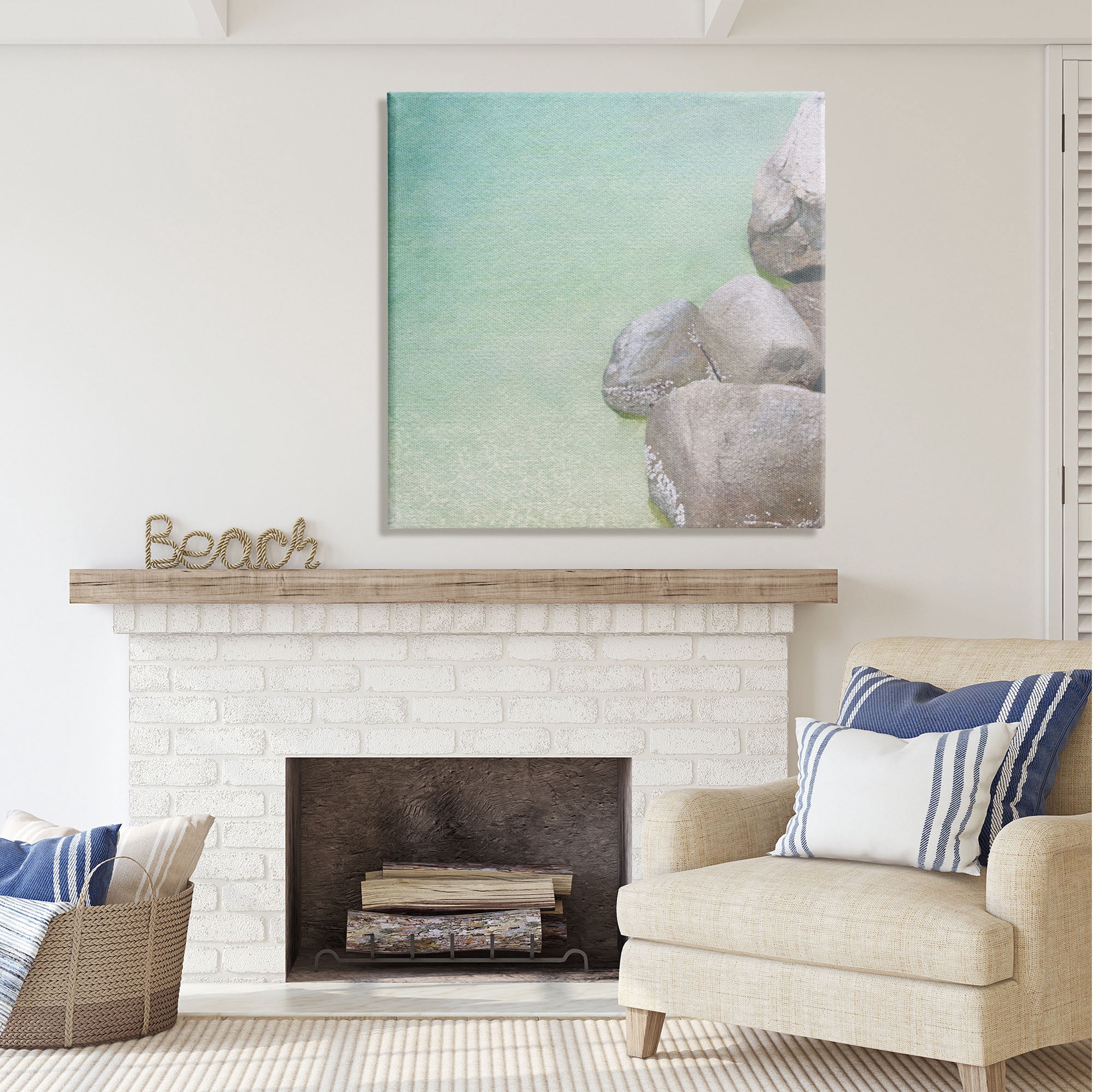 Stupell Industries Ocean Rocks on Shore Nature Photography Gallery Wrapped Canvas Print Wall Art, 36 x 36