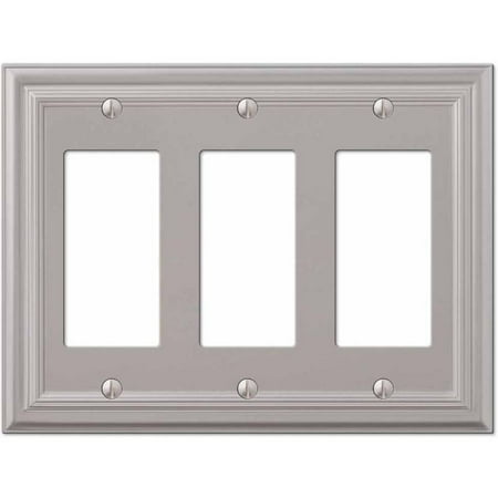 Engraved Nickel Plate - Continental Satin Nickel Cast Triple Rocker Wallplate