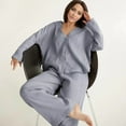 thumbnail image 4 of Conjuntos de Ropa de Estar por Casa de de Algodón para Mujer: Camisa Informal de Larga con Cuello en V y Pantalones Anchos. Gris L, 4 of 7