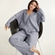 thumbnail image 4 of Conjuntos de Ropa de Estar por Casa de de Algodón para Mujer: Camisa Informal de Larga con Cuello en V y Pantalones Anchos. Gris L, 4 of 7