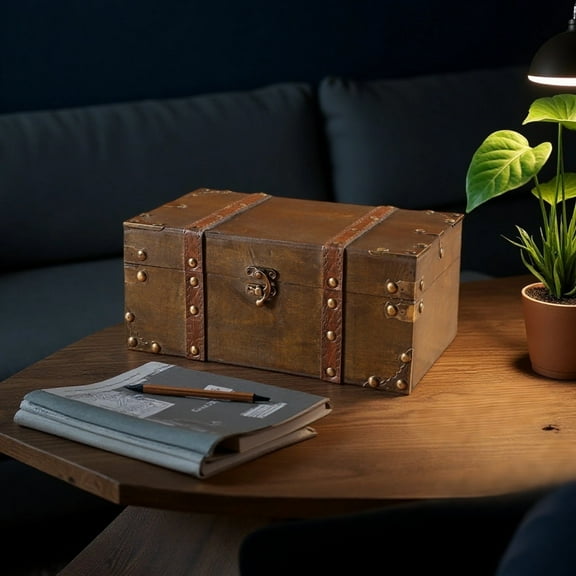 Vintage Suitcase Wood Keepsake Box with Metal Lock - Solid Wood Decorative Storage Box for Home Decor, Photos & Memorabilia