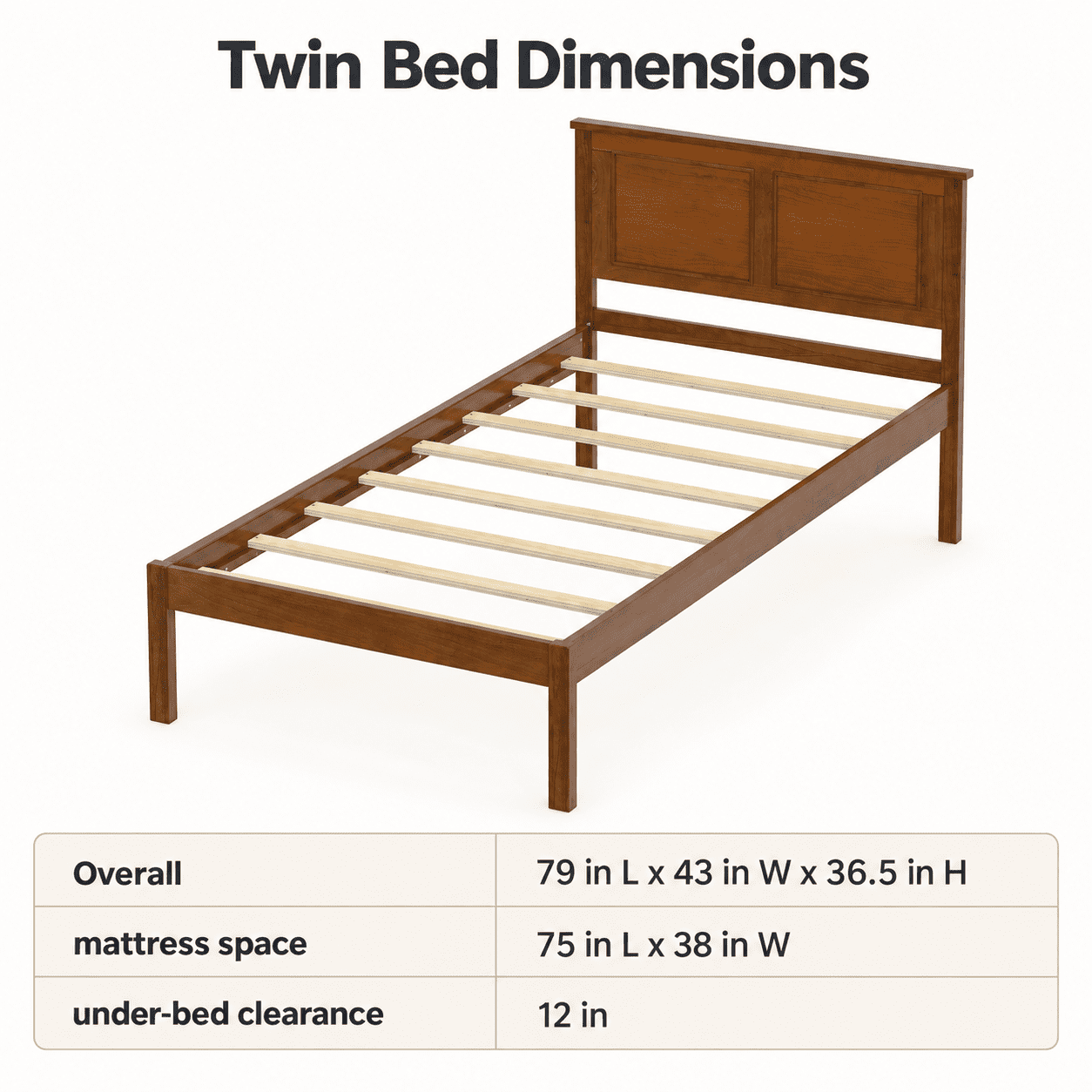 Furnibear Twin Size Wood Platform Bed Frame with Paneled Headboard and Plywood Slat Support for Farmhouse Bedroom, Walnut