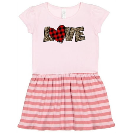 

Inktastic Love in Red Plaid and Leopard Print Gift Toddler Girl Dress