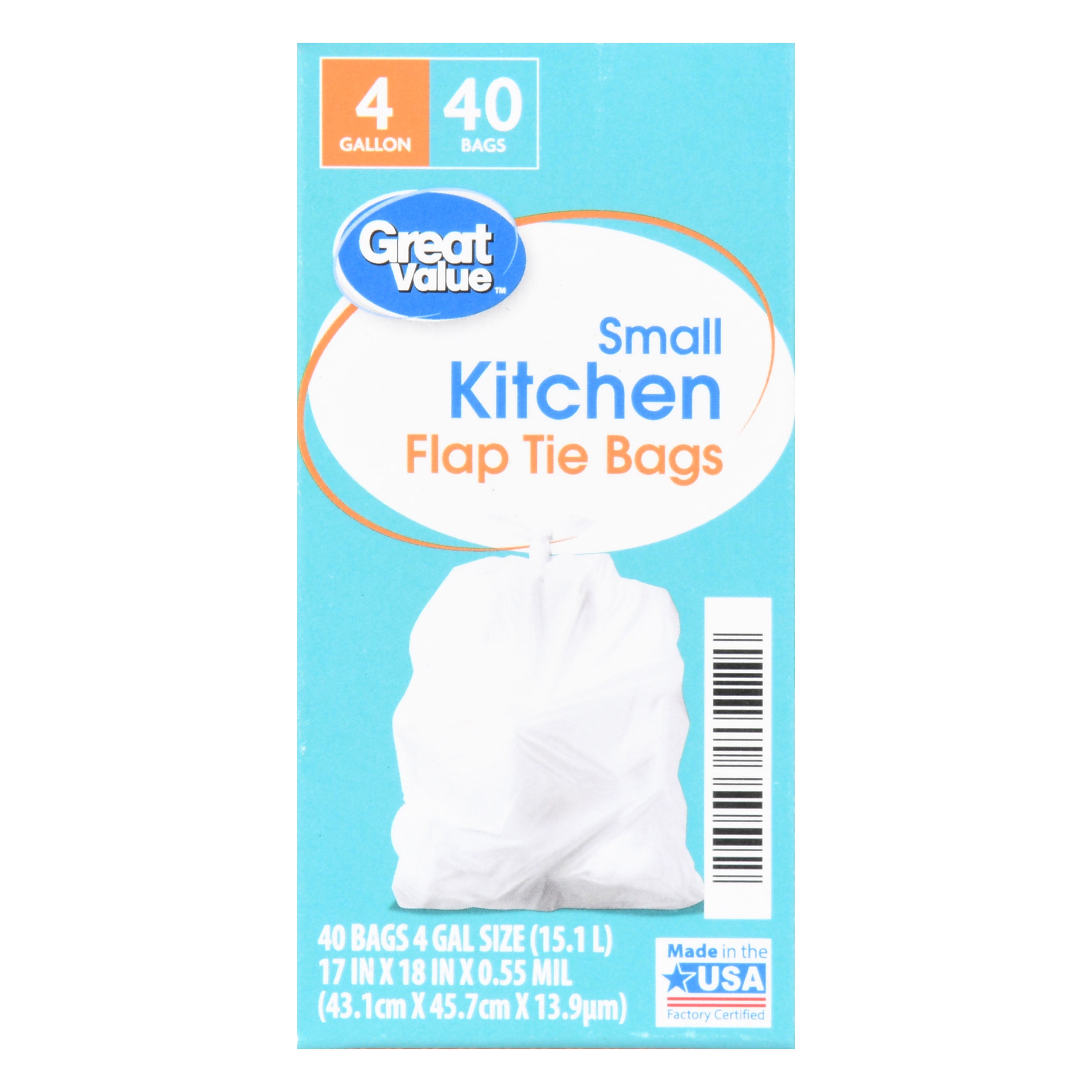 Great Value Small Trash Bags, 4 Gallon, 40 Bags