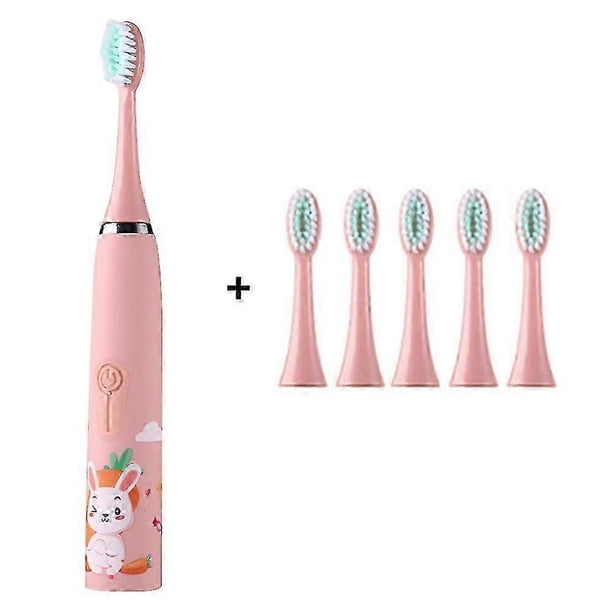 ZK-Rechargeable Kids Electric Toothbrush, 4 Modes with Memory 6 Brushes (Pink)