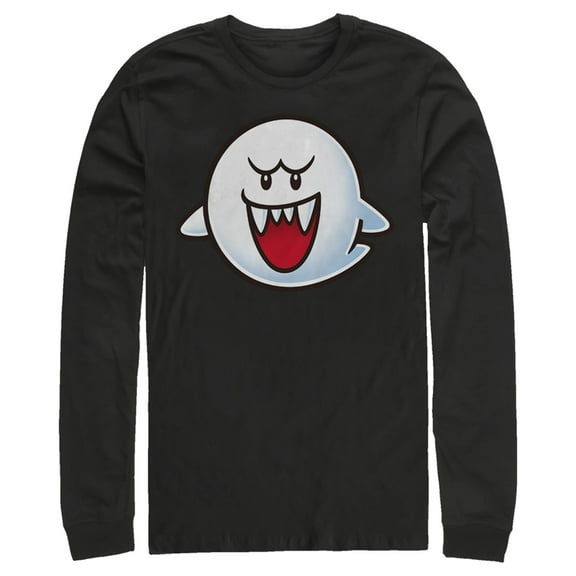 Men's Nintendo Mario Boo Ghost Smile Long Sleeve Shirt Black X Large