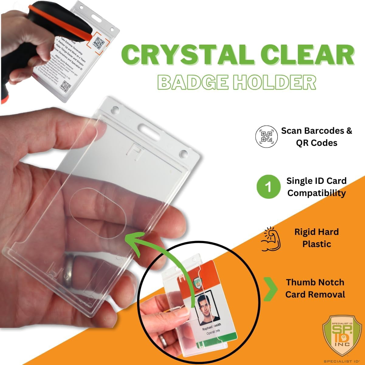 Bulk 50 Pack - Crystal Clear Heavy Duty Badge Holder - Vertical Hard Plastic ID Badge Holder for Badges - Rigid Case Single I'd Protector Access Card Holder for Lanyards, Clips & Reels - Specialist ID