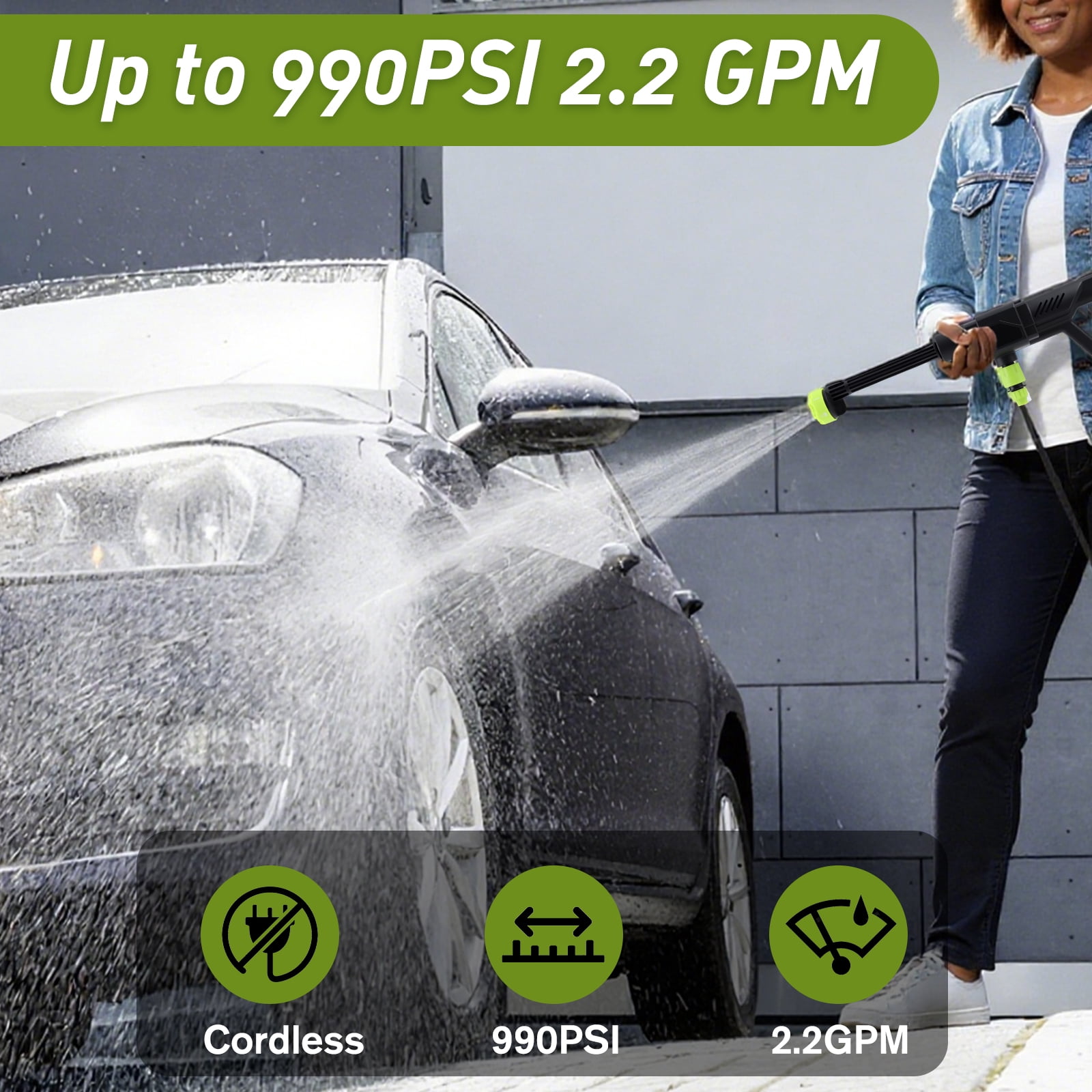Cordless Pressure Washer,1200PSI Battery Powered with Foam Cannon, 6-in-1 Nozzle, Portable Power Washer for Car, Patio, Home & Garden Cleaning
