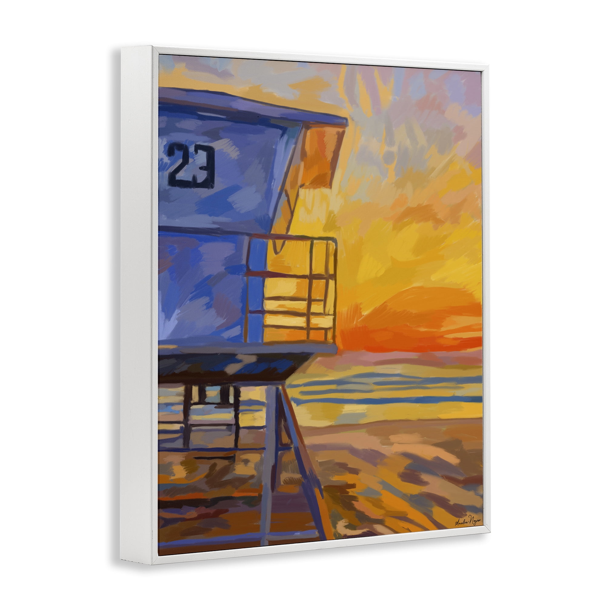 Stupell Industries Lifeguard Stand Sunset White Framed Giclee Art, design by Amelia Noyes