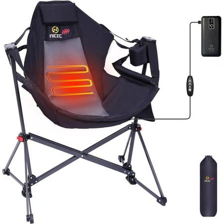 Nice C Heated Hammock Camping Chair, Swing Chair, Folding Rocking Chair, Camping Chair, High Back with Stand, Cup Holder, Side Pocket, Heavy Duty 10000mAh Power Bank Included (1-Pack)