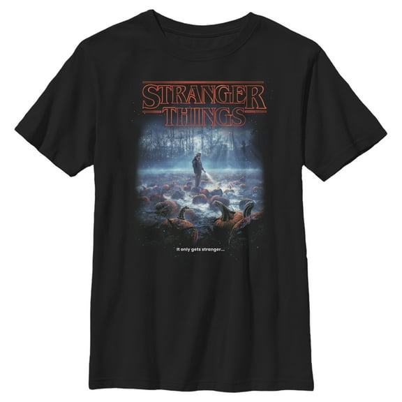 Netflix Boy's Stranger Things Pumpkin Field It Only Gets Stronger Graphic T-Shirt
