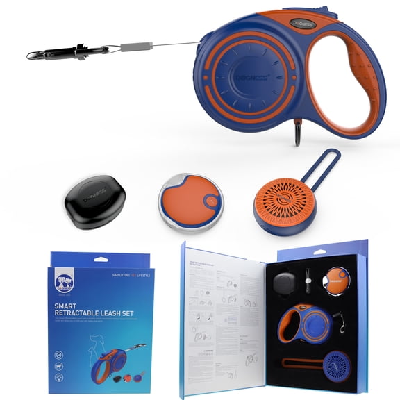 Dogness Retractable Leash Package - one Bluetooth Speaker, one LED Light, one Convenience Box, Good Gift Christmas, Holidays Parties (Dogness Blue Orange, 4M)