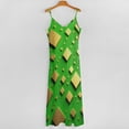 thumbnail image 5 of Green Gold Squares Modern Art Sleeveless Suspender Dress Summer Fashion Casual Long Dress, 5 of 9