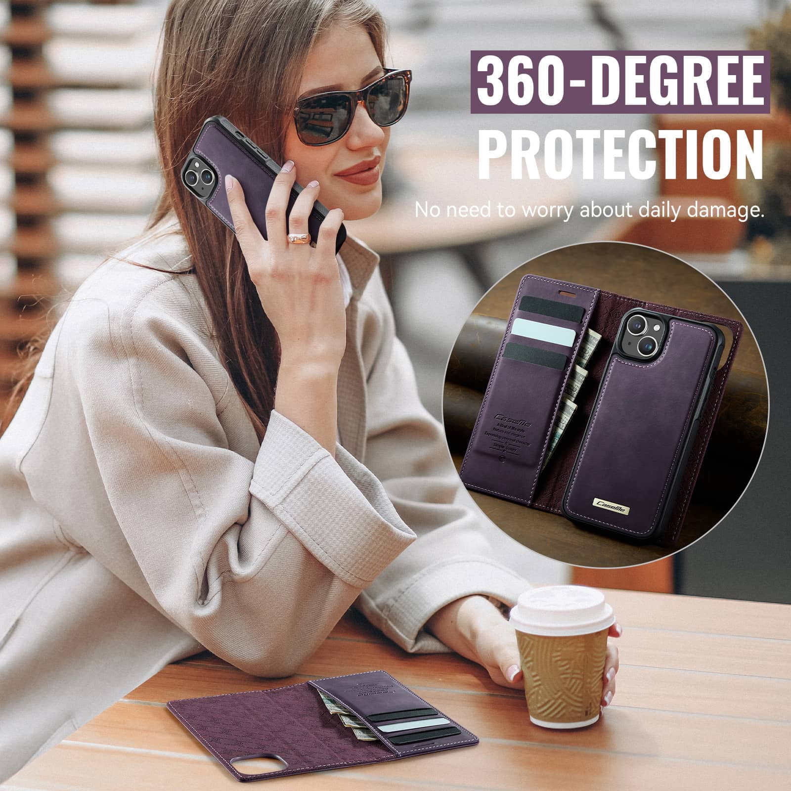 Magnetic 2 in 1 Magsafe Detachable Wallet Case for iPhone 14 with Card Holder Women Men, Retro PU Leather【RFID Blocking】Kickstand Shockproof Cover
