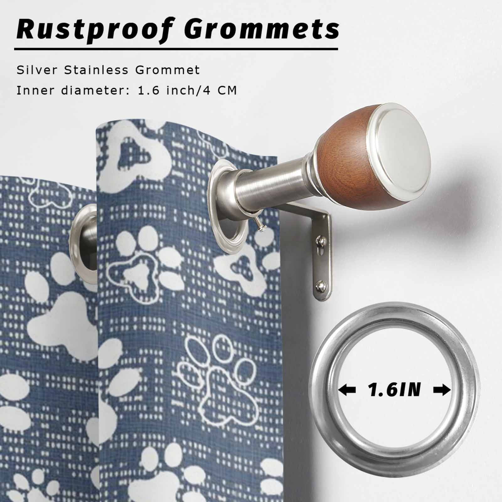 Navy Blue Paw Print Outdoor Curtains for Patio, Modern Classic Blue White Animal Large Paw Pattern Plaid Sunshade Privacy Drapes Grommet Waterproof Outside Curtains for Porch 54"x108", 1 Panel