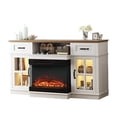 thumbnail image 7 of IVV 58-Inch TV Stand with 24" Electric Fireplace Insert, LED Entertainment Center with 2 Glass Doors & 2 Drawers & Adjustable Light Strip, Rustic Media Cabinet for Living Room, Brown+White, 7 of 7