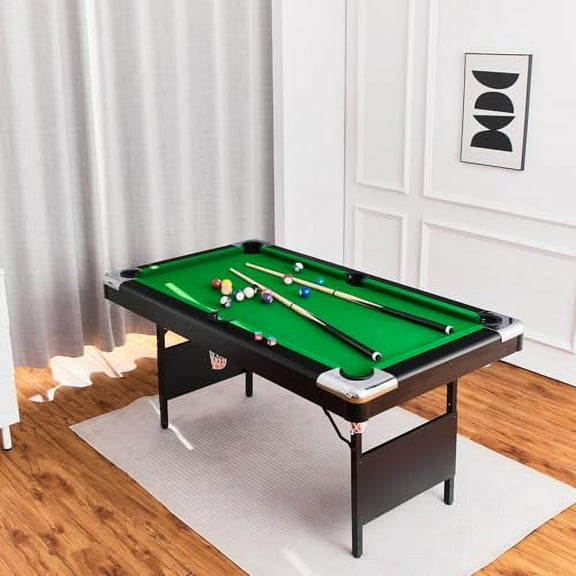 Pool Table, Folding Billiard Table, Portable & Space-Saving, Realistic Play, Billiard Table Set Includes Balls, Cues, Chalks and Brush, Multi Game Table for Family Movement