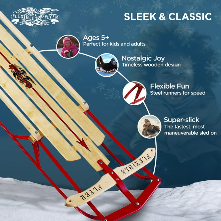 Flexible Flyer 1054 Metal Runner Steel & Wood Snow Slider Sled, 54