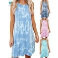 thumbnail image 1 of Deago Robe Courte Décontractée Teinture sur Nœuds pour Femme, Col Rond, Sans Manches, Coupe Ample, T-Shirt d'Été, Robe de Plage (Bleu Clair, 2TG), 1 of 9
