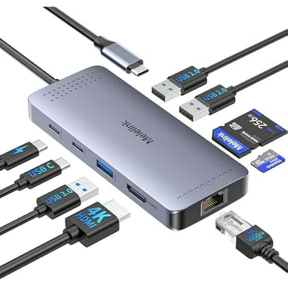 USB C Hub Ethernet, 9 in 1 USB-C to Ethernet Multiport Adapter Dongle with HDMI 4K@30Hz, 100W PD Charging, Gigabit RJ45, SD/TF Card Reader, USB A&C 3.0, USBC Dock for MacBook, Dell, Lenovo, HP