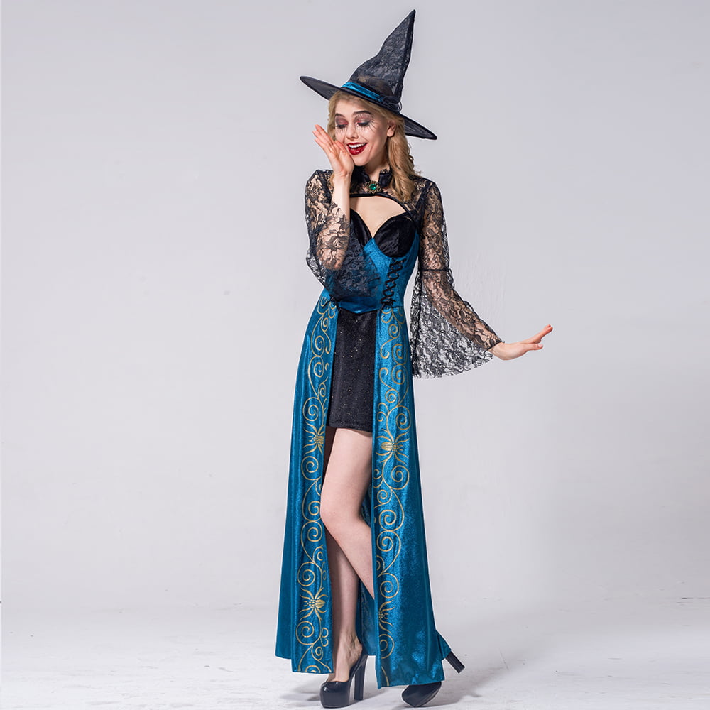 Adult Navy Moonlight Witch Halloween Costume with Hat - 12-14 Large #3712 |  eBay