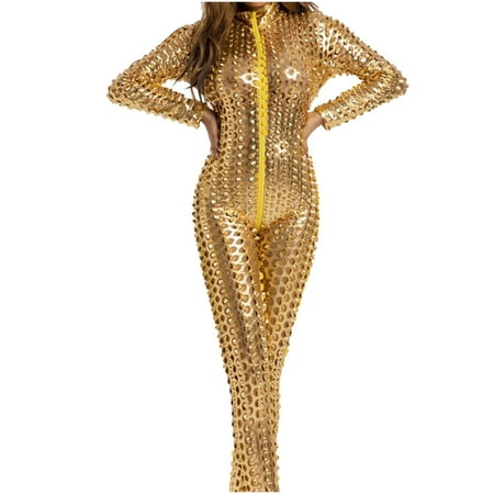 Clearance!Uooqdmx Sexy Lingerie for Women Bodysuits for Women Sexy Lacquer Leather Nightclub Game Clothes Erotic Clothing Corset Lingerie for Women Gold M