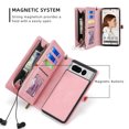 thumbnail image 2 of Allytech Detachable Magnetic Wallet Case for Google Pixel 7 Pro with Wrist Strap, Large Capacity Luxury PU Leather Card Slots Zipper Cash Pocket Shockproof Protective Wallet Case - Pink, 2 of 9