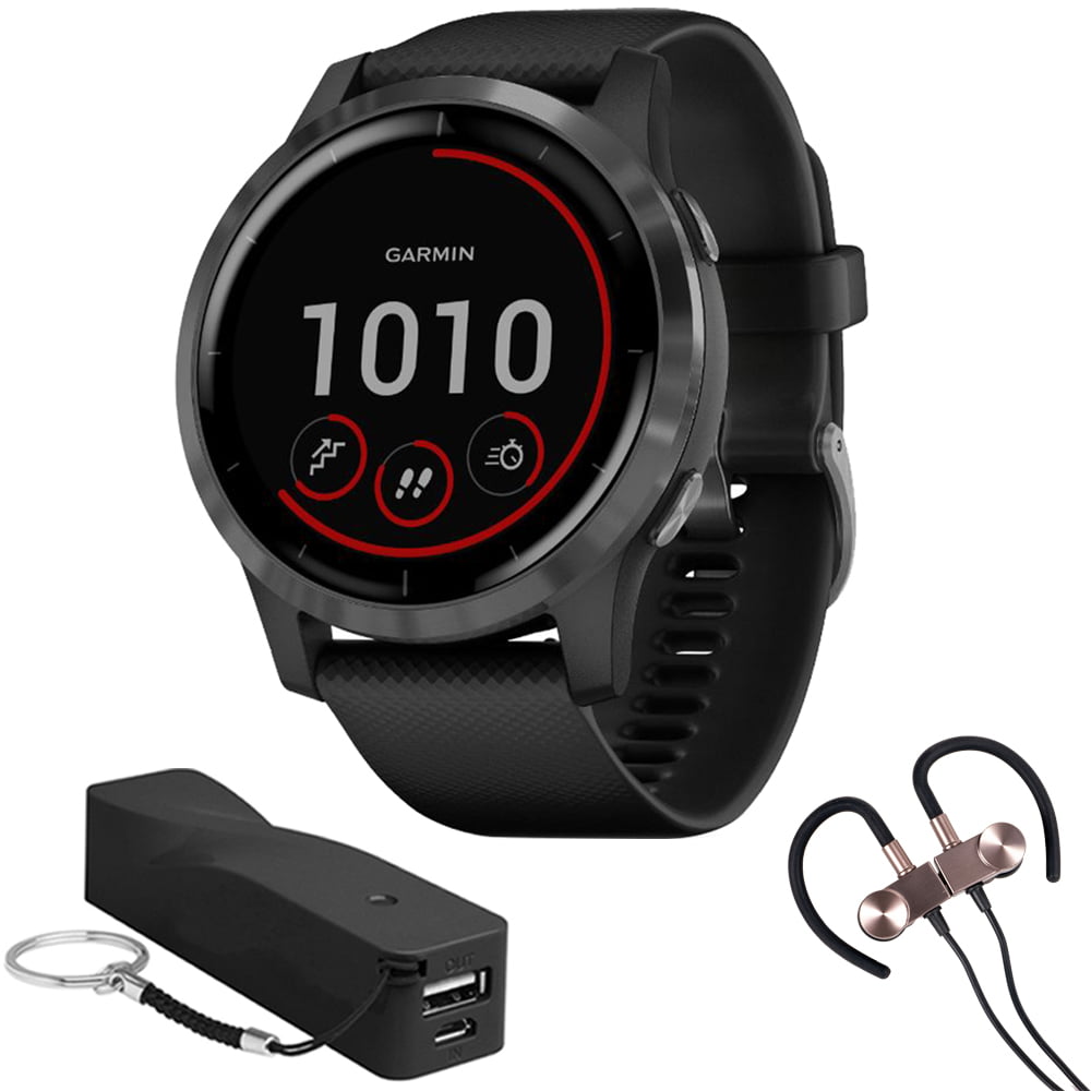 Garmin 010-02174-11 Vivoactive 4 Smartwatch Bundle with Voltix 2600mAh Portable Power Bank and Deco Gear Magnetic Wireless Sport Earbuds Black/Stainless 