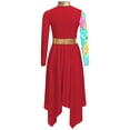 thumbnail image 5 of Haitryli Kids Girls Color Block Praise Dance Dress Metallic Long Sleeve Liturgical Choir Robe Church Worship Dancewear Red 6, 5 of 6