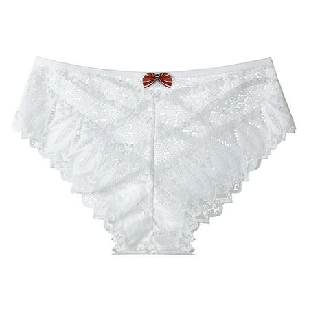 

ALSLIAO Women Lace Sheer Thong G-string Panties Sexy Knickers Briefs Lingerie Underwear White M