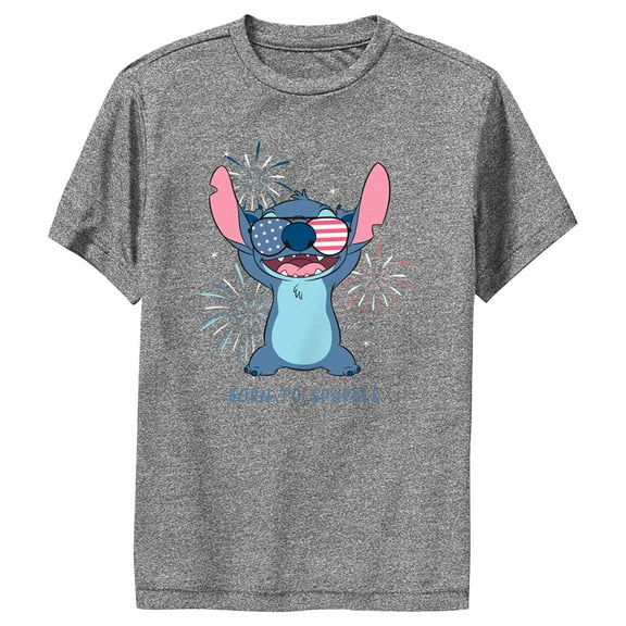 Boy's Lilo & Stitch Born to Sparkle Stitch Performance Graphic Tee Charcoal Heather Medium