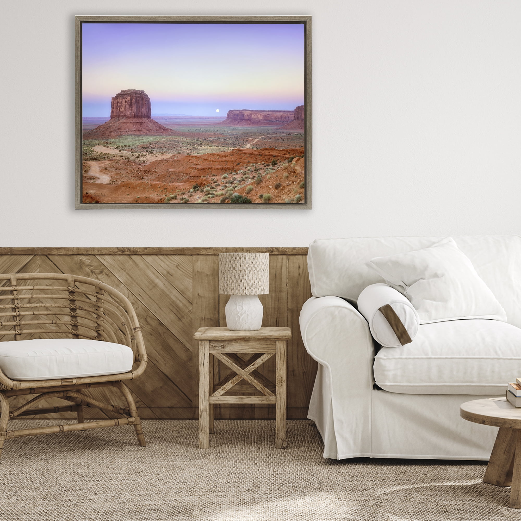 Stupell Industries Moonrise Over Monument Valley Brown Framed Floater Canvas Wall Art, design by Dennis Frates